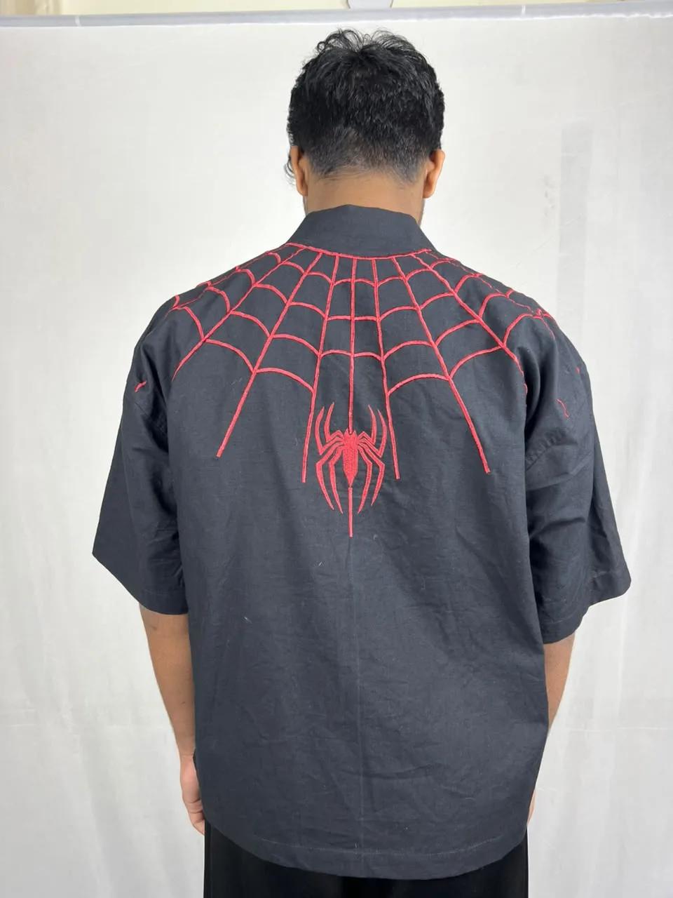 Black & Red Spider Embroidery Boxy Shirt back view