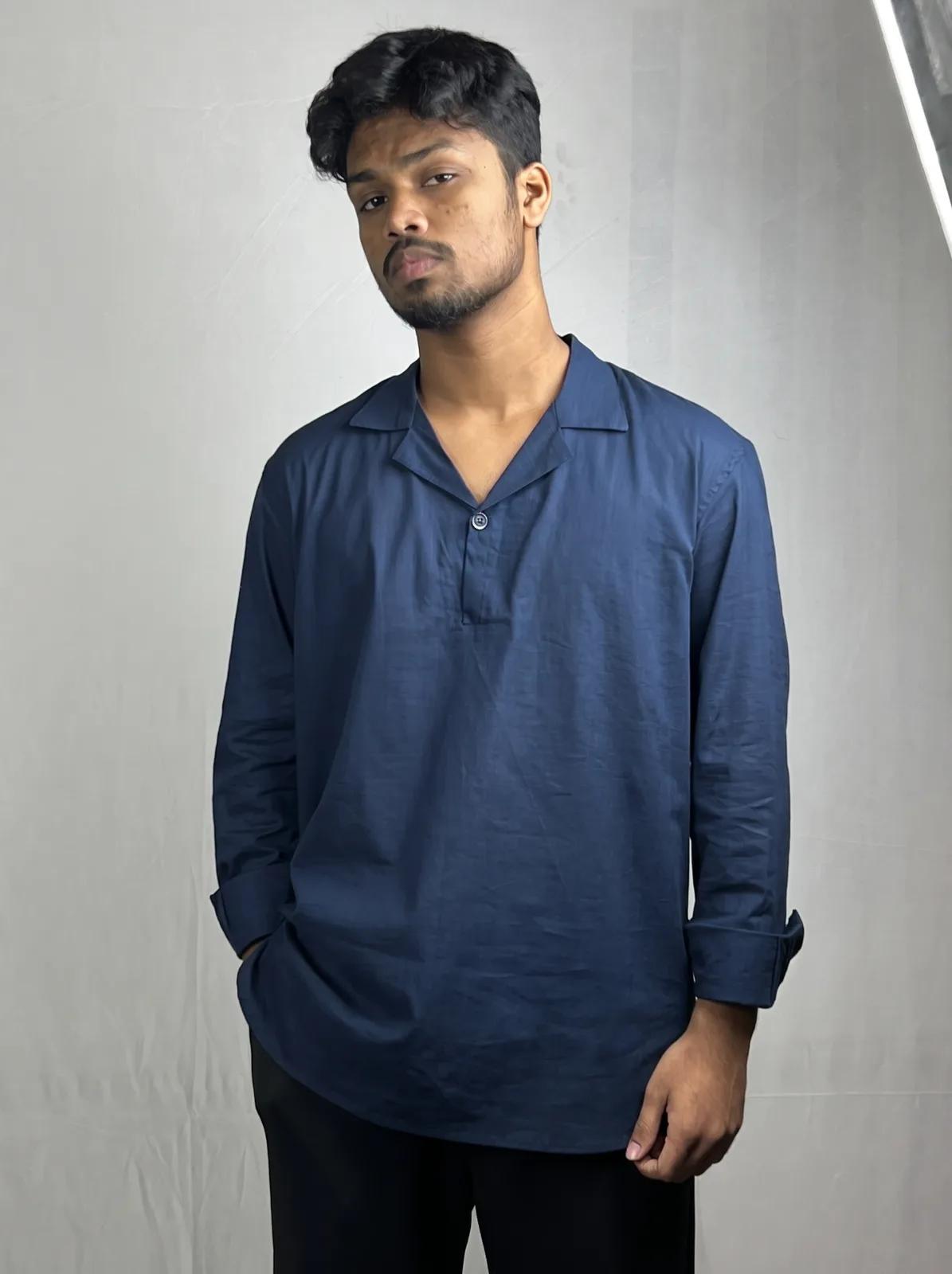 Navy Blue Relaxed Cotton Katua