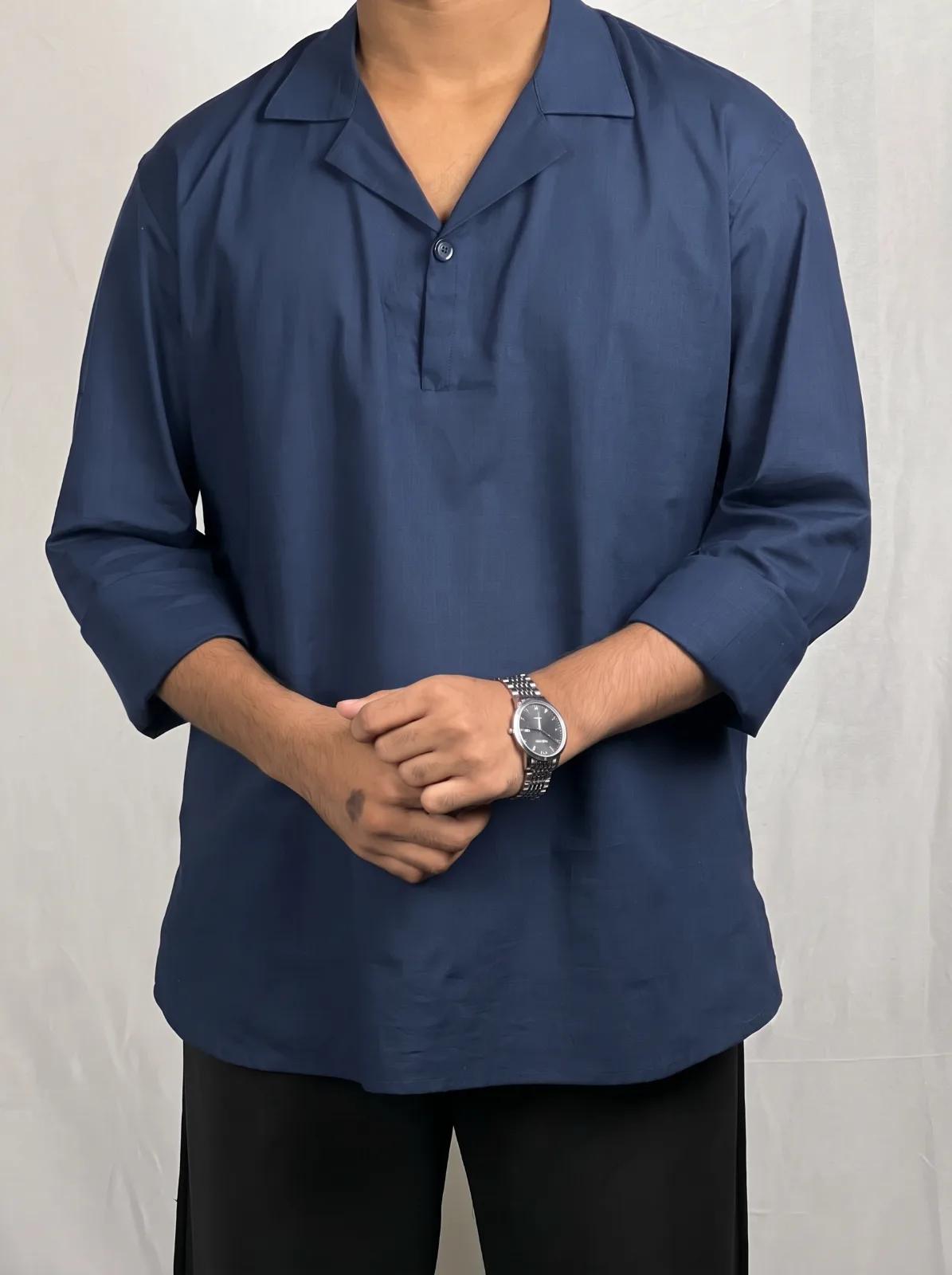 Navy Blue Relaxed Cotton Katua back view