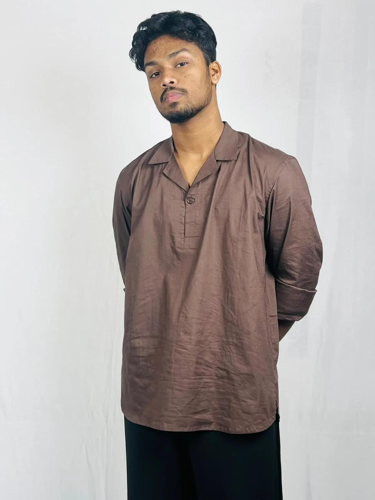 Mocha Brown Camp Collar Cotton Katua