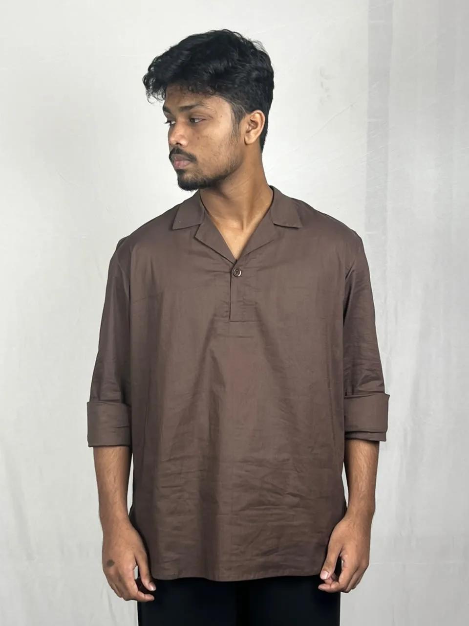 Mocha Brown Camp Collar Cotton Katua back view